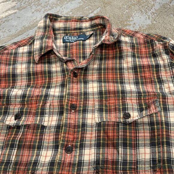 Vintage  Polo Ralph Lauren Dark Orange Flannel Button-Down Shirt size L EuC - Picture 2 of 9